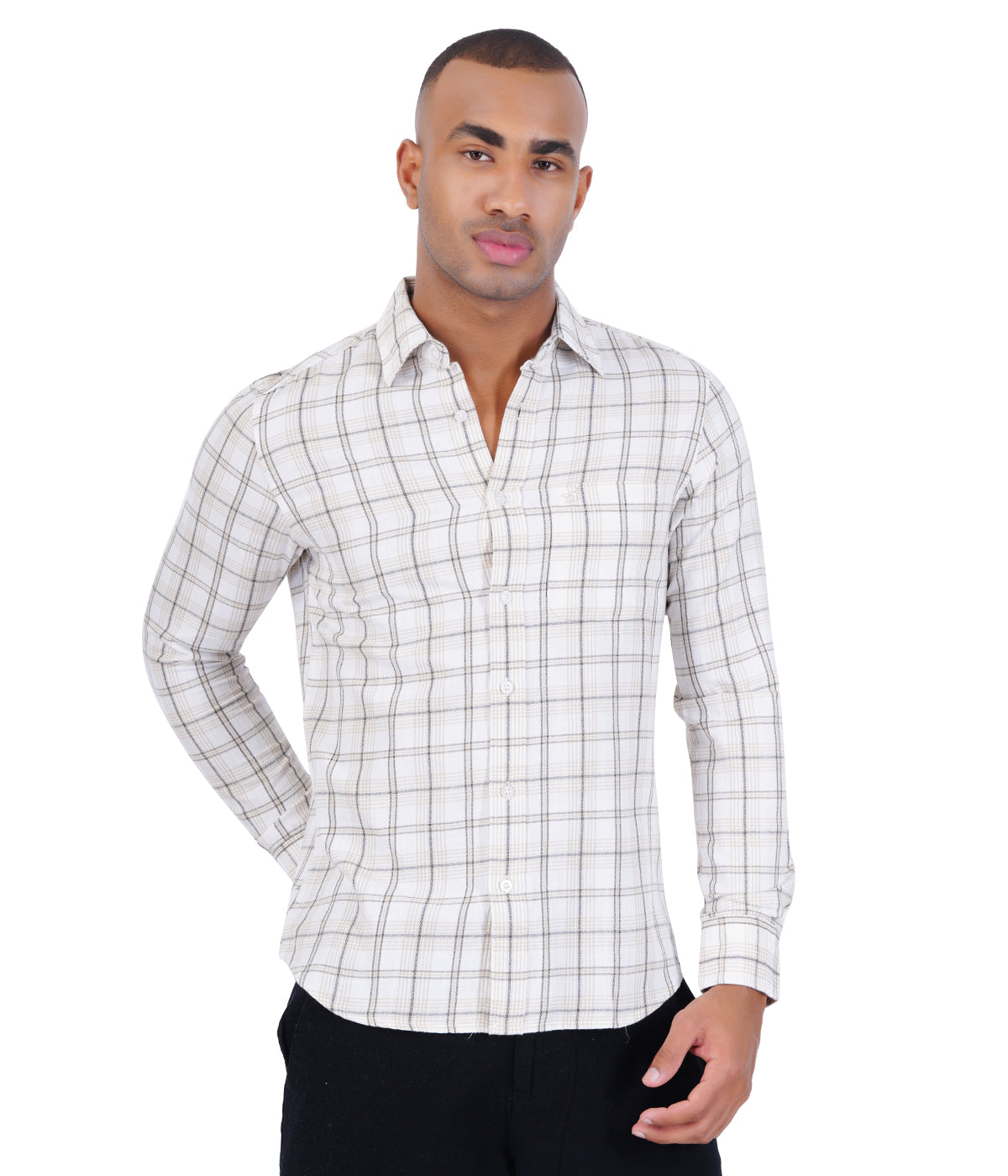 COTTON OFF WHITE TWILL  CHECKED  CASUAL SHIRT