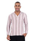 COTTON WHITE BASED PEACH OLIVE TEXTURED CASUAL SHIRT