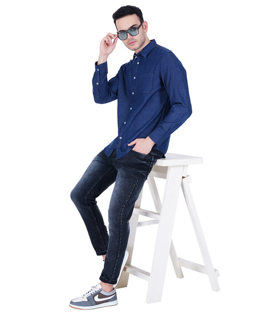 COTTON DENIM DOT  PRINTED CASUAL SHIRT