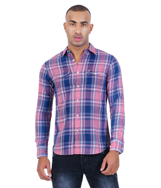 COTTON DENIM CHECKED  CASUAL SHIRT