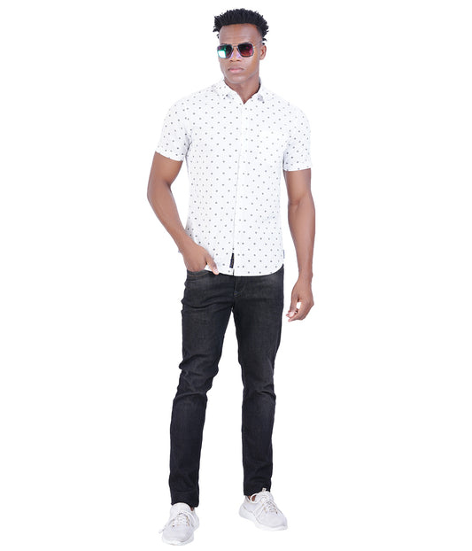 COTTON BLACK WITH WHITE SLIM FIT CASUAL SHIRT