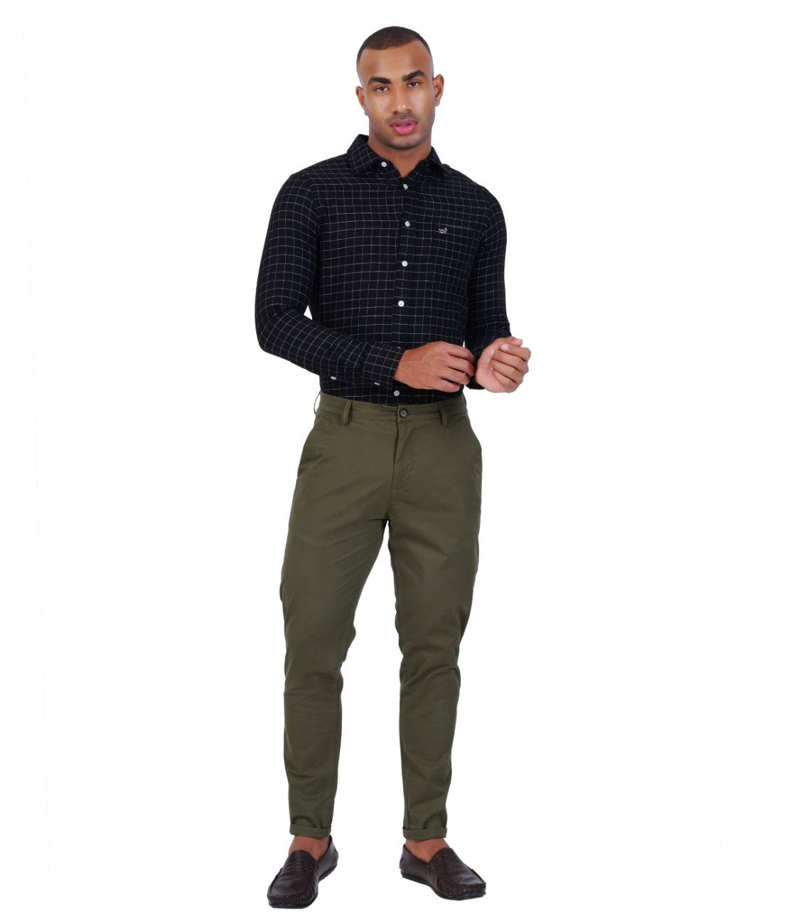 C&S Olive Green Slim-Fit Trouser