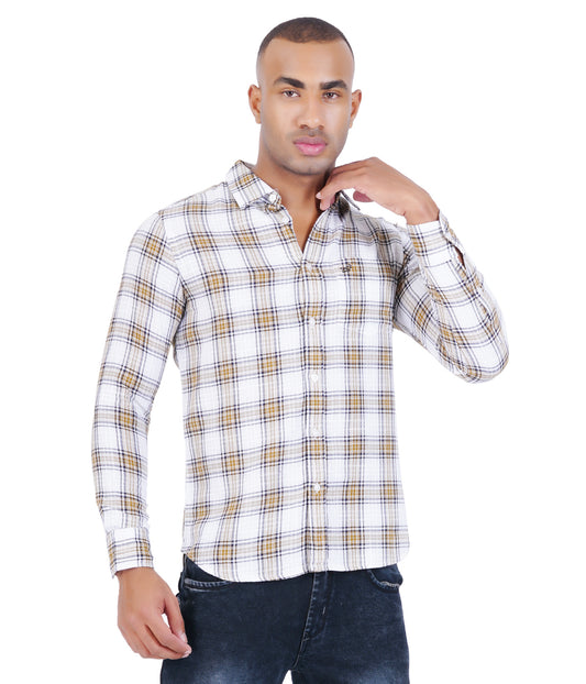 COTTON WHITE L.MUSTED CHECKED CASUAL  SHIRT