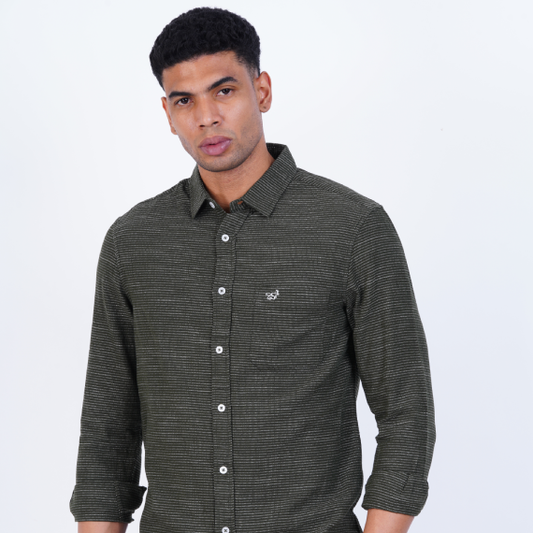 COTTON OLIVE STRIPED  CASUAL SHIRT
